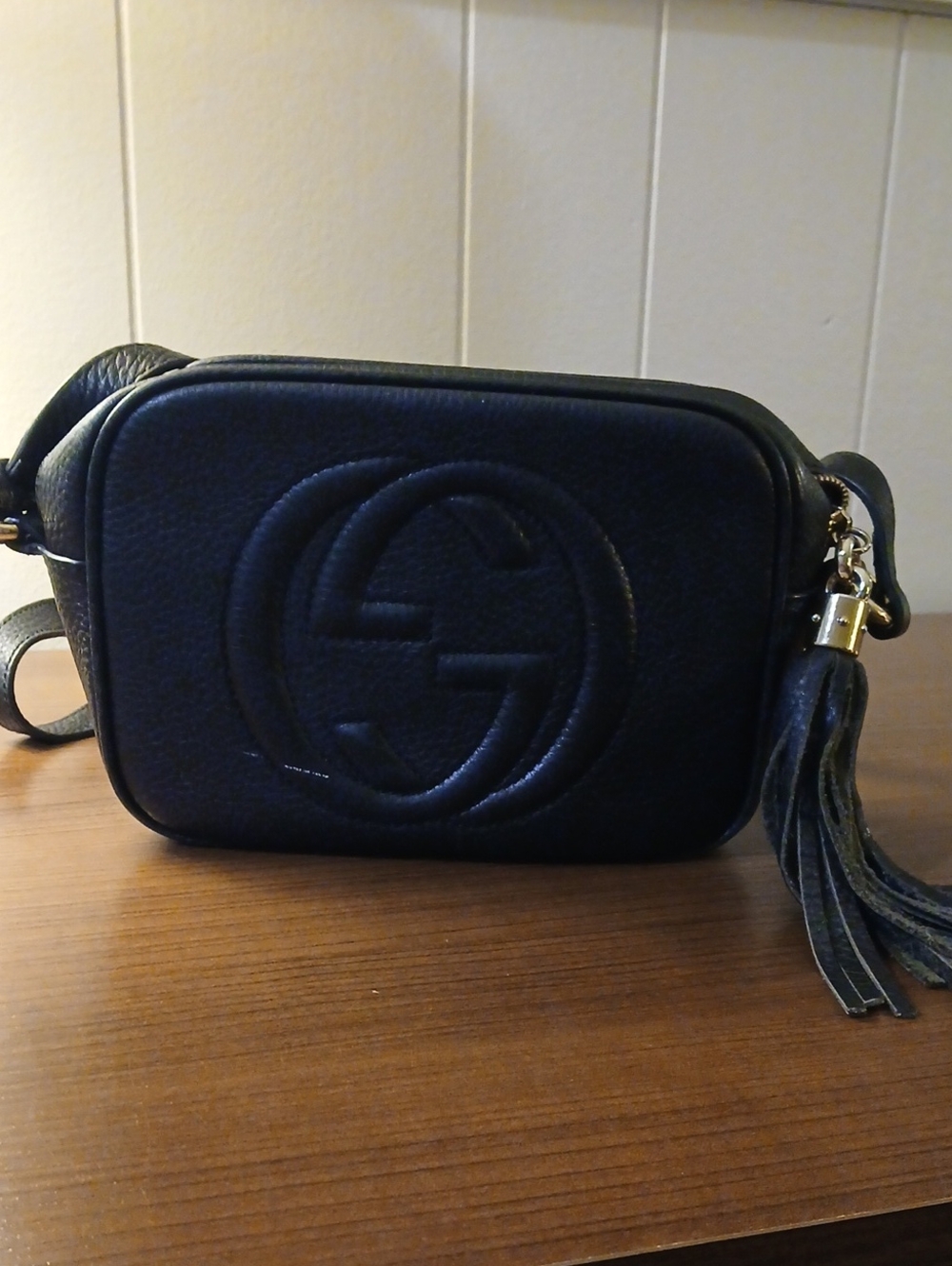 Gucci Black Pebbled Leather Crossbody with Tassel